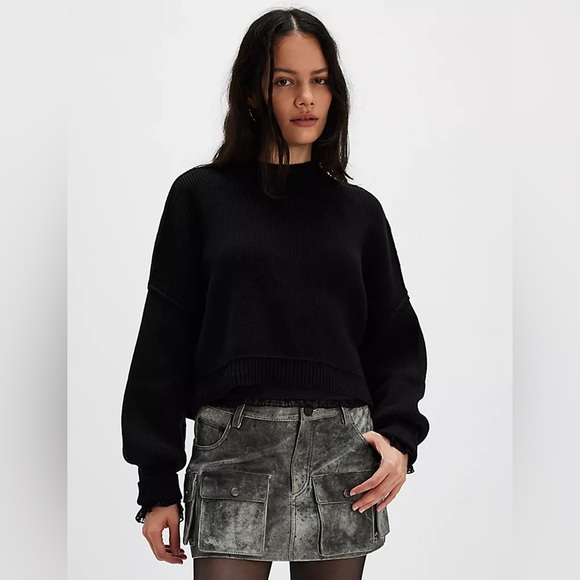 Free People Easy Street Crop Pullover in Black - Picture 3 of 9